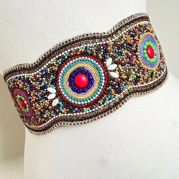 GABRIEL Stunning Boho Gypsy Western Hand Beaded Belt YELLOW MULTI - Picture 5 of 7